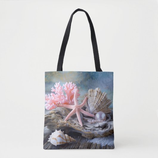 Mooie Strand Roze Koraal Zeeschelpen Parels Tote Bag (Voorkant)