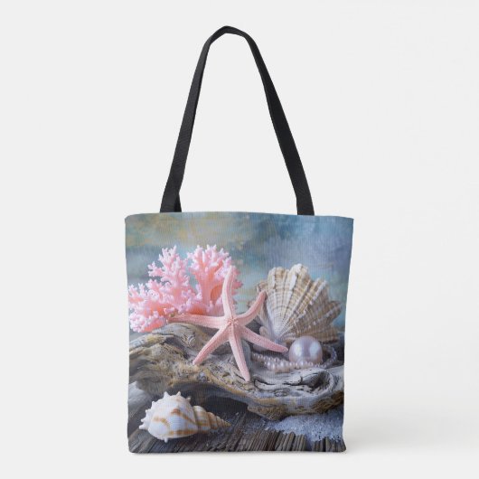 Mooie Strand Roze Koraal Zeeschelpen Parels Tote Bag (Achterkant)