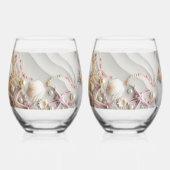 Mooie Strand Roze Koraal Zeeschelpen Parels Wijnglas Zonder Voet (Voorkant)