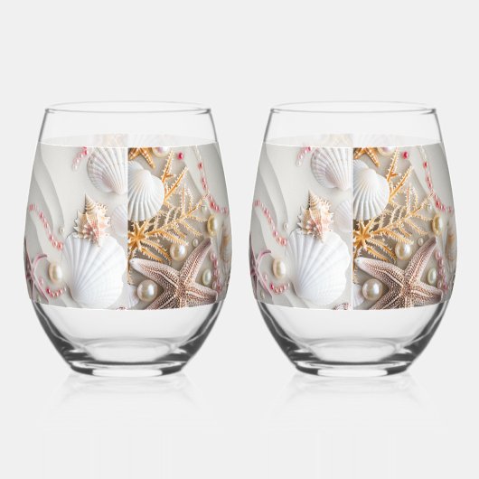 Mooie Strand Roze Koraal Zeeschelpen Parels Wijnglas Zonder Voet (Links)
