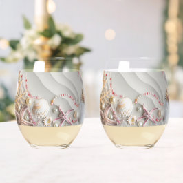 Mooie Strand Roze Koraal Zeeschelpen Parels Wijnglas Zonder Voet