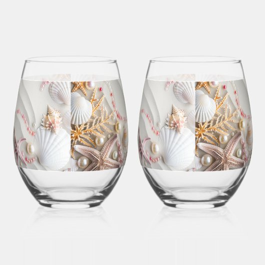 Mooie Strand Roze Koraal Zeeschelpen Parels Wijnglas Zonder Voet (Rechts)