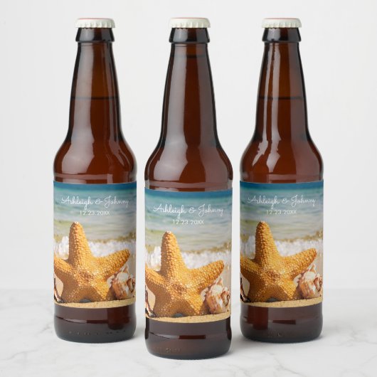Mooie Strand Scène met Starfish bruiloft Bier Etiket (Flessen)