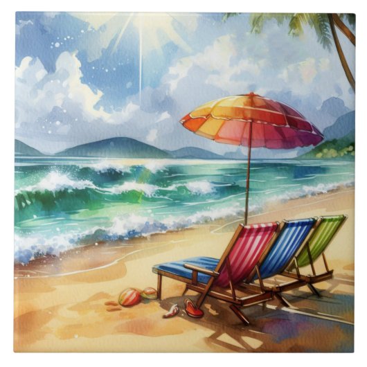 Mooie strand scene  tegeltje (Voorkant)