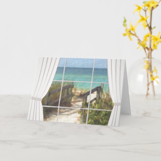 Mooie strand scene verjaardag Kaart (Gele Bloem)