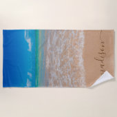 Mooie strand zee gepersonaliseerde naam strandlaken (Voorkant)