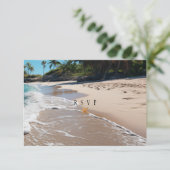 Mooie strand zomer tropische bruiloft RSVP kaartje (Staand voorkant)
