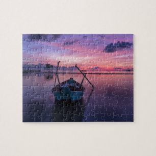 Mooie strand zon met Paddle Boat Paarse Sky Legpuzzel