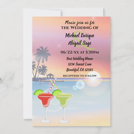 Mooie strand zonsondergang margarita liefde bruilo kaart (Achterkant)