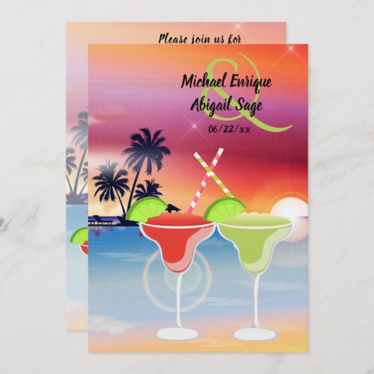 Mooie strand zonsondergang margarita liefde bruilo kaart (Voorkant / Achterkant)