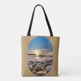 MOOIE STRAND ZONSONDERGANG OP BRUINE ACHTERGROND TOTE BAG