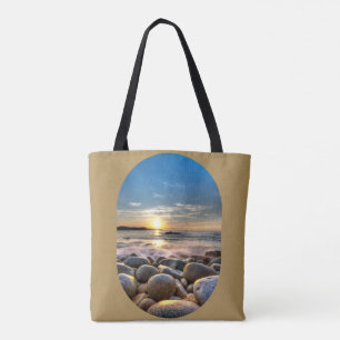 MOOIE STRAND ZONSONDERGANG OP BRUINE ACHTERGROND TOTE BAG