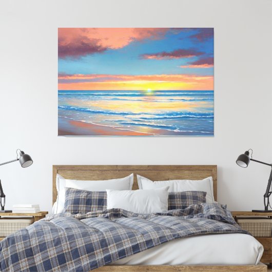 Mooie strand zonsondergang schilderij Canvas Print (Insitu (Slaapkamer))