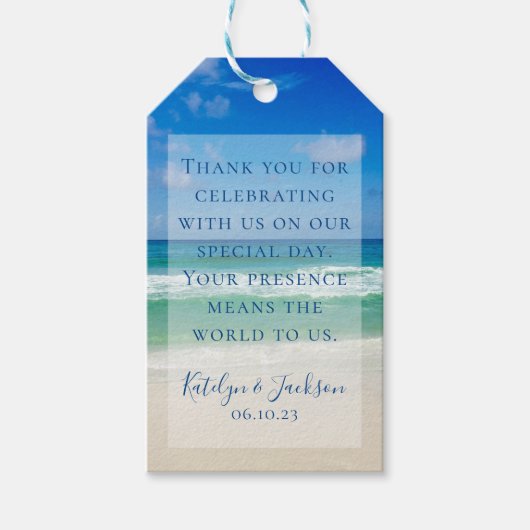 Mooie strandfotografie Oceaangolven Trouwdag Cadeaulabel (Voorkant)