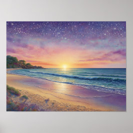 Mooie strandgolven en kustkunst poster