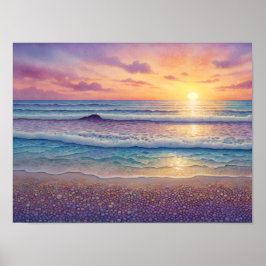 Mooie strandgolven en kustkunst poster