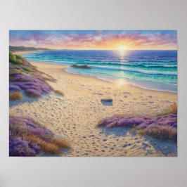 Mooie strandgolven en kustkunst poster