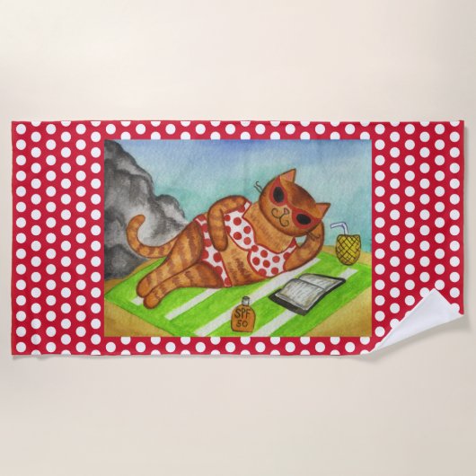Mooie strandkat handdoek  (Voorkant)