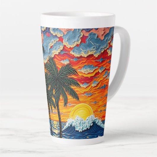 Mooie strandscène met palmbomen latte mok (Rechterhoek)