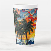 Mooie strandscène met palmbomen latte mok (Voorkant)