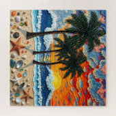 Mooie strandscène met palmbomen legpuzzel (Horizontaal)
