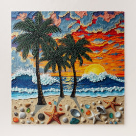 Mooie strandscène met palmbomen legpuzzel