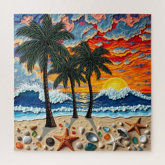 Mooie strandscène met palmbomen legpuzzel (Verticaal)