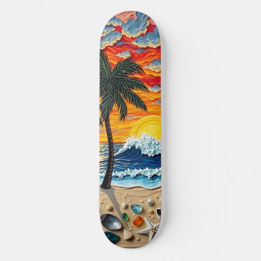 Mooie strandscène met palmbomen   persoonlijk skateboard (Voorkant)
