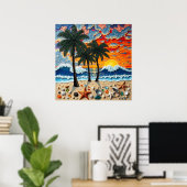 Mooie strandscène met palmbomen poster (Thuiskantoor)
