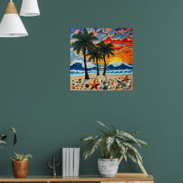 Mooie strandscène met palmbomen poster