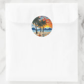 Mooie strandscène met palmbomen ronde sticker (Tas)