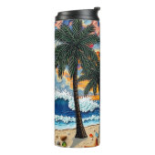 Mooie strandscène met palmbomen thermosbeker (Gedraaid links)