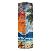 Mooie strandscène met palmbomen thermosbeker (Achterkant)