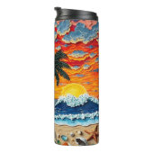 Mooie strandscène met palmbomen thermosbeker (Geroteerd rechts)