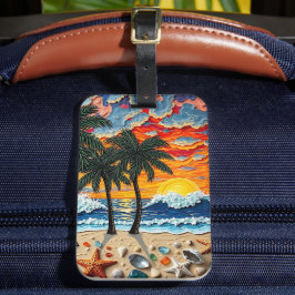Mooie strandtafereel met palmbomen bagagelabel