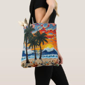 Mooie strandtafereel met palmbomen tote bag (Dichtbij)