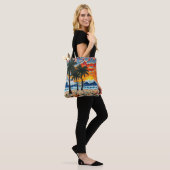 Mooie strandtafereel met palmbomen tote bag (Op model)