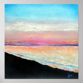 Mooie strandzonsondergang in zachte pastels poster