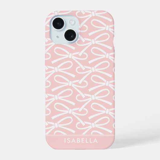 Mooie strik met eigen naam roze iPhone 15 case (Achterkant)