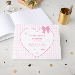 Mooie strik pastel roze geruit baby shower gastenboek