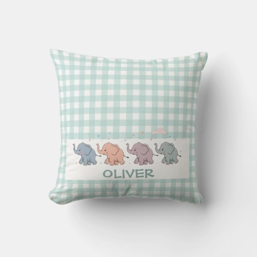 Mooie stripolifanten gingham kussen (Voorkant)