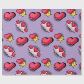 Mooie stripstijl rood en zwart hart geschenken cadeaupapier (Vlak)