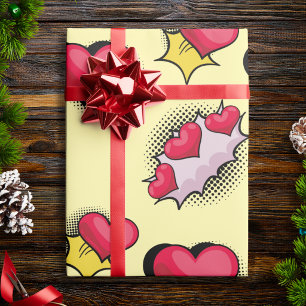 Mooie stripstijl rood en zwart hart geschenken cadeaupapier