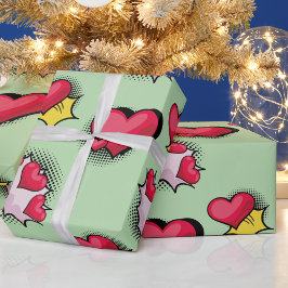 Mooie stripstijl rood en zwart hart geschenken cadeaupapier