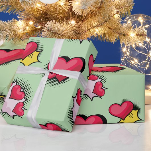 Mooie stripstijl rood en zwart hart geschenken cadeaupapier