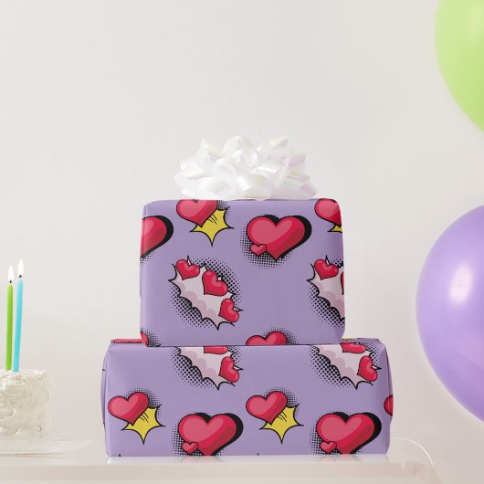 Mooie stripstijl rood en zwart hart geschenken cadeaupapier