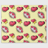 Mooie stripstijl rood en zwart hart geschenken cadeaupapier (Vlak)