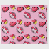 Mooie stripstijl rood en zwart hart geschenken cadeaupapier (Vlak)