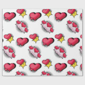 Mooie stripstijl rood en zwart hart geschenken cadeaupapier (Vlak)