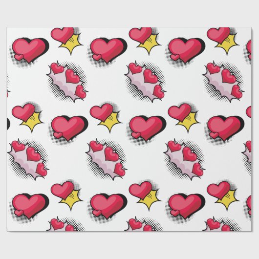 Mooie stripstijl rood en zwart hart geschenken cadeaupapier (Vlak)